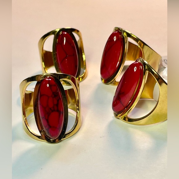 NWT Stainless Steel Gold enamel red Woman ring Size 8 - Picture 13 of 16